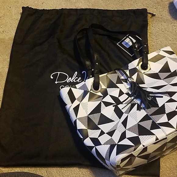 Dolce Vita Leather Geometric Print Tote Bag - Picture 6 of 7